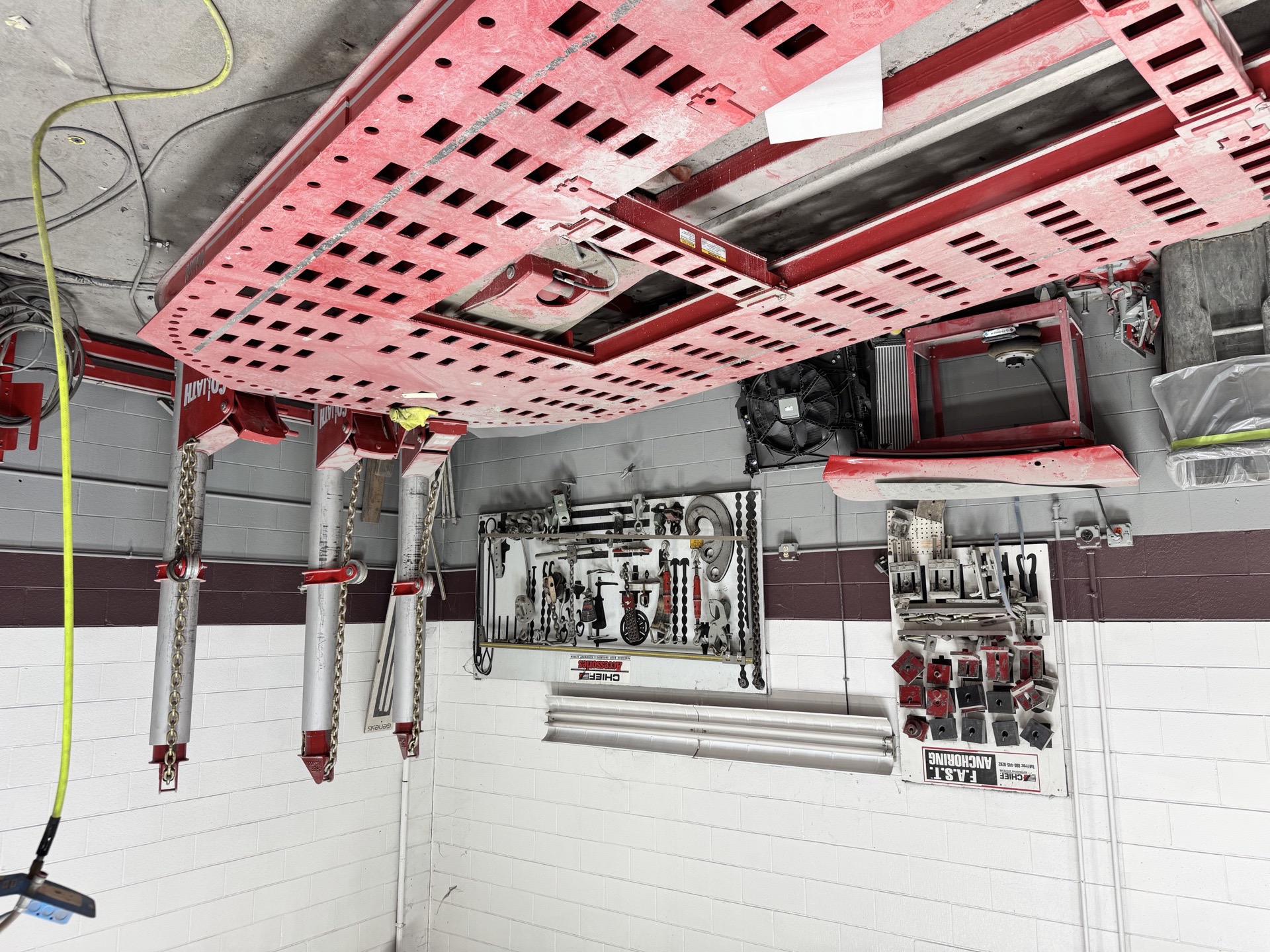 Laser-guided frame straightening rack at Bob Rohrman Collision in Lafayette, Indiana